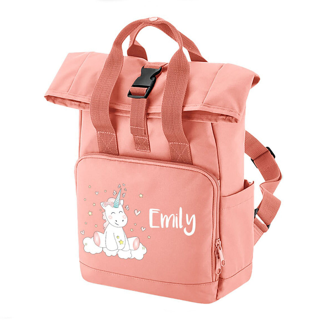 Roll-Top-Rucksack Kinder in rosa mit Einhorn Cuti