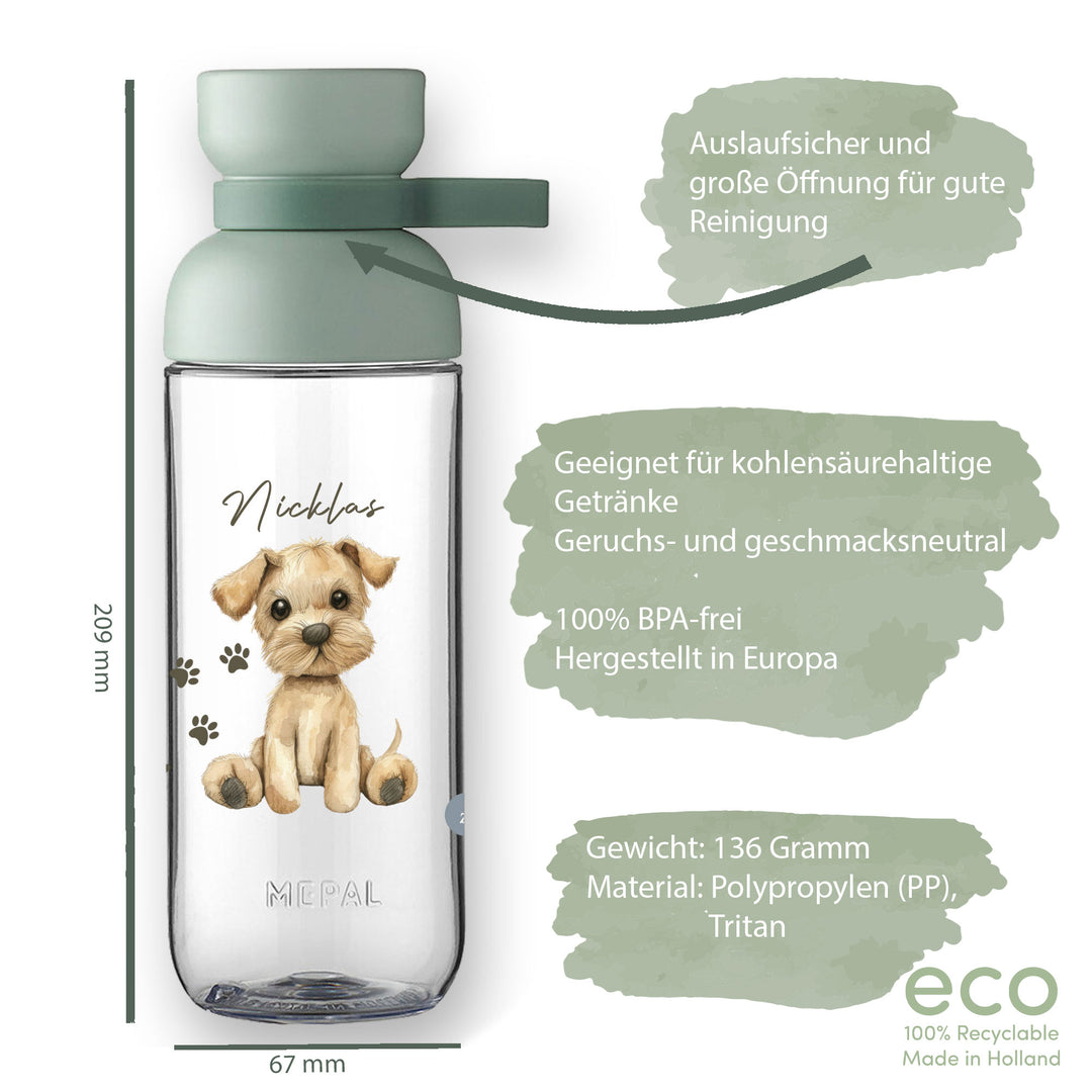 Trinkflasche Vita 500ml in nordic sage mit Hundemotiv