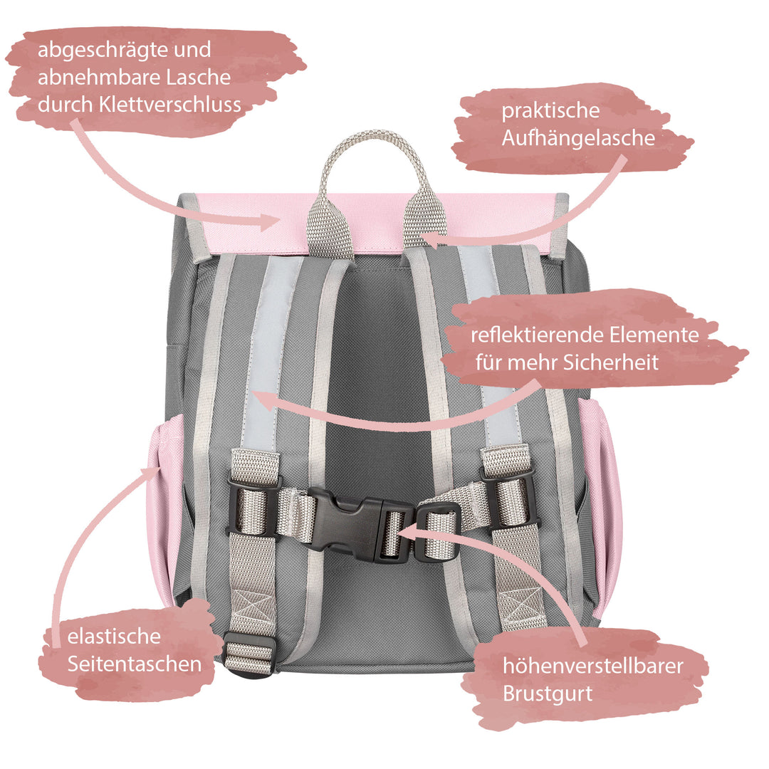 Zwergenlandrucksack von hinten rosa grau Maßbeschreibungen